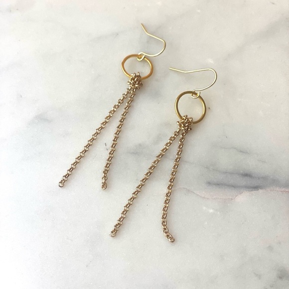 Handmade Gold Plated Drop Chain Earrings - Picture 3 of 4